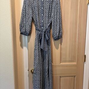 Max Studio Blue and White Bishop Sleeve Shirt Dress